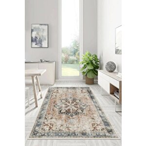 Doğal Işıkla Parlayan Desenler Klasik Dokunuşlu Modern Kaymaz Taban Halı 80x120 cm