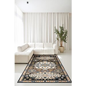 Salonunuza Kültürel Bir Dokunuş Geometrik Ve Floral Desenli Kaymaz Taban Halı 80x200 cm