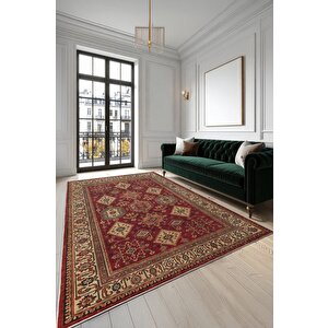 Gelenekten İlham, Modernlikten Stil Kırmızı Desenli Kaymaz Taban Salon Halısı