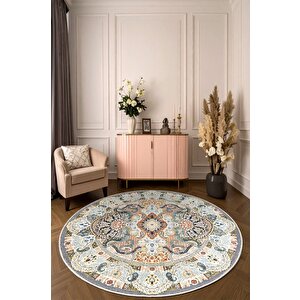 Zeminde Bir Dönüş Yuvarlak Medalyonlu Halı Tasarımı - Kaymaz Taban 70x70 cm