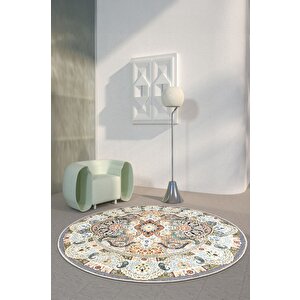 Zeminde Bir Dönüş Yuvarlak Medalyonlu Halı Tasarımı - Kaymaz Taban 70x70 cm