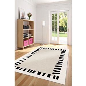 Zeminde Çerçeve Sanatı Asimetrik Kenarlıklı Modern Kaymaz Taban Halı 160x250 cm