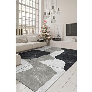 Minimalist Mekânlara Derinlik Katın Siyahın Sessizliği, Beyazın Işıltısı: Soyut Desenli Kaymaz Taban Halı 100x150 cm