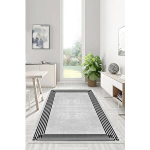 Sadelikte Derinlik Gri Ve Siyahın Buluştuğu Halı- Kaymaz Taban