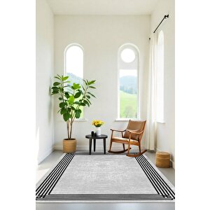 Sadelikte Derinlik Gri Ve Siyahın Buluştuğu Halı- Kaymaz Taban