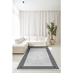 Sadelikte Derinlik Gri Ve Siyahın Buluştuğu Halı- Kaymaz Taban