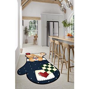 Tatlı Bir Dokunuş Fırın Eldiveni Formunda Neşe - Kaymaz Taban Mutfak Halısı 60x100 cm