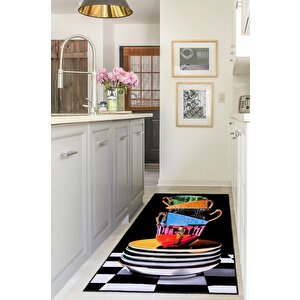 Mutfakta Sanat Var: Renkli Tabaklarla Tasarlanmış Kaymaz Taban Hal 160x250 cm