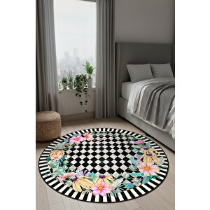 Zeminde Bir Bahçe Doğayla Geometrinin Buluştuğu Nokta Dekoratif Kaymaz Taban Yuvarlak Halı 90x90 cm