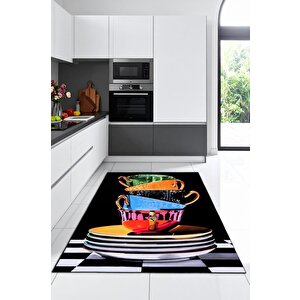 Mutfakta Sanat Var: Renkli Tabaklarla Tasarlanmış Kaymaz Taban Hal