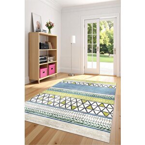 Desenlerin Dansı Geometrik Renkli Modern Renkli Kaymaz Taban Halı 80x120 cm