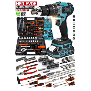 Pro Kömürsüz 128 Parça Takım 2 Akülü Matkap, Tornavida, Pense, Lokma, Çekiç, Cırcır Lokma Set