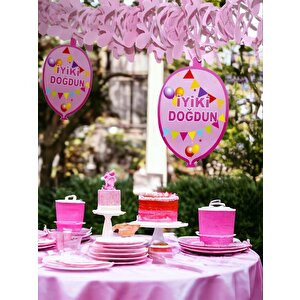 Kağıt Zincir İyi ki Doğdun Doğum Günü Parti Süsü Pembe 24'lü