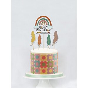 Retro Temalı Kürdan Happy Birthday Pasta Süsü 5'li