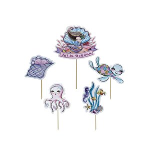 Deniz Kızı Temalı Kürdan Figürlü Cupcake Kürdanı Pasta Süsü 5'li