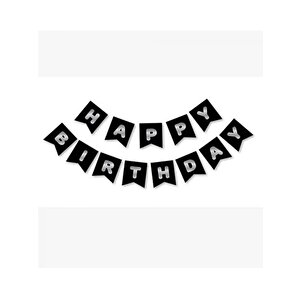 Happy Birthday Yazı Doğum Günü Banner Siyah Gümüş
