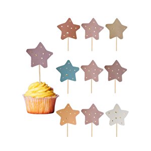 Retro Temalı Kürdan Yıldız Figürlü Pasta Süsü Cupcake Kürdanı 10'lu
