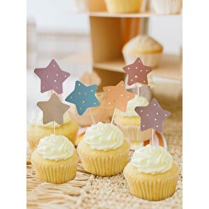 Retro Temalı Kürdan Yıldız Figürlü Pasta Süsü Cupcake Kürdanı 10'lu