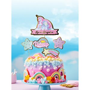 Unicorn Temalı Kürdan İyi Ki Doğdun Pasta Süsü Cupcake Kürdanı 5'li