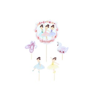 Balerin Temalı Kürdan Figürlü Cupcake Kürdanı Pasta Süsü 5'li
