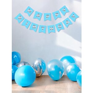 Happy Birthday Yazı Doğum Günü Banner Mavi Gümüş