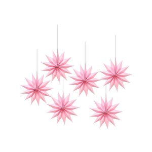 Kutup Yıldızı Tavan Sarkıt Süsü 3 Boyutlu Dekoratif Parti Süsü Açık Pembe 6'lı
