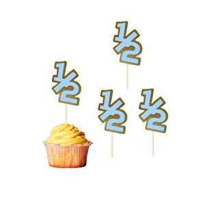 Yarım Yaş Kürdan 1/2 Yazılı Cupcake Kürdanı Pasta Süsü Mavi 10'lu