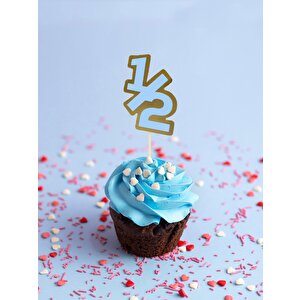 Yarım Yaş Kürdan 1/2 Yazılı Cupcake Kürdanı Pasta Süsü Mavi 10'lu