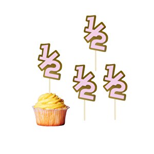 Yarım Yaş Kürdan 1/2 Yazılı Cupcake Kürdanı Pasta Süsü Pembe 10'lu