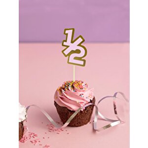 Yarım Yaş Kürdan 1/2 Yazılı Cupcake Kürdanı Pasta Süsü Pembe 10'lu