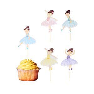 Balerin Temalı Kürdan Figürlü Pasta Süsü Cupcake Kürdanı 10'lu