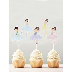 Balerin Temalı Kürdan Figürlü Pasta Süsü Cupcake Kürdanı 10'lu