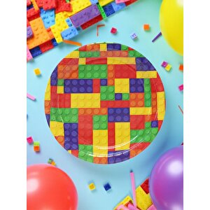 Renkli Lego Temalı Tabak Karton Doğum Günü Tabağı 8'li