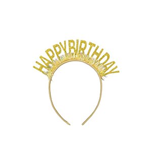 Happy Birthday Yazılı Doğum Günü Taç Parti Kostüm Aksesuarı Altın