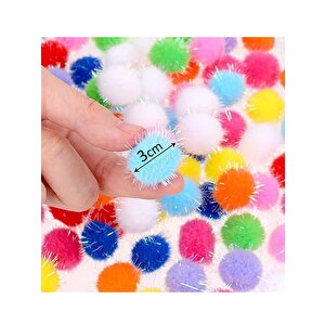 Karışık Renkli Simli Pon Pon 3 Cm 50 Adet 
