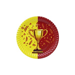 Sarı Kırmızı Taraftar Kupa Temalı Karton Tabak Bardak Set 8'li