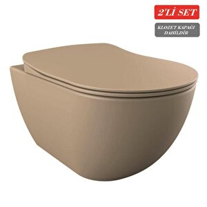 Free Rim-off Kanalsız Asma Klozet (fe322.cm) Mat Cappucino + Duck Yavaş Kapanan Kapak Mat Cappucino 2'li Set