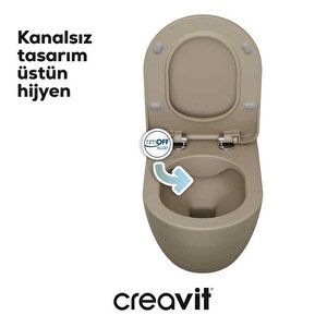 Creavit Free Rim-off Kanalsız Asma Klozet (fe322.cm) Mat Cappucino + Duck Yavaş Kapanan Kapak Mat Cappucino 2'li Set