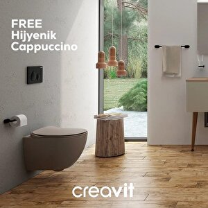 Creavit Free Rim-off Kanalsız Asma Klozet (fe322.cm) Mat Cappucino + Duck Yavaş Kapanan Kapak Mat Cappucino 2'li Set