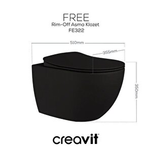 Free Rim-off Kanalsız Asma Klozet (fe322.sm) Mat Siyah + Duck Yavaş Kapanan Kapak Mat Siyah 2'li Set