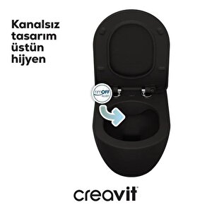 Creavit Free Rim-off Kanalsız Asma Klozet (fe322.sm) Mat Siyah + Duck Yavaş Kapanan Kapak Mat Siyah 2'li Set