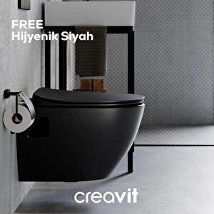 Creavit Free Rim-off Kanalsız Asma Klozet (fe322.sm) Mat Siyah + Duck Yavaş Kapanan Kapak Mat Siyah 2'li Set