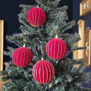 Lüks Yılbaşı Topu 10cm Kadife 4lü Bordo Ast6995