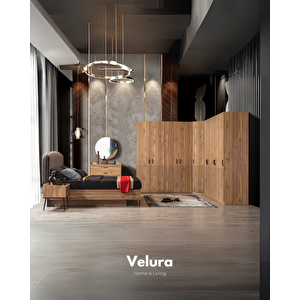 İzgi Yatak Odası Takımı (10 Ahşap Kapaklı Dolap + Şifonyer + Komodin + Karyola)