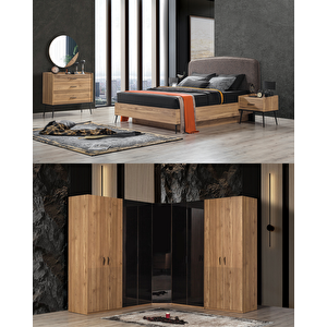 İzgi Yatak Odası Takımı (9 Kapaklı Köşe Dolap + Şifonyer + Komodin + Karyola)