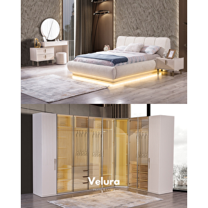 Tress Yatak Odası Takımı (9 Kapaklı Köşe Dolap + Şifonyer + Komodin + Karyola)