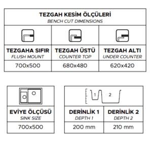 Kapadokya Granit Eviye P016 Antrasit 76.5 X 45.5 Cm Tezgah Üstü