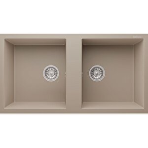 P019 Nemrut Granit Mutfak Eviyesi Cappucino Tezgah Altı - Üstü 97x52 Cm İki Gözlü