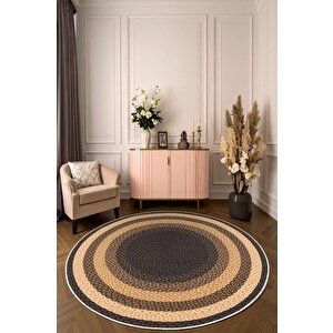 Zeminde Sıcaklık Örgü Desen Görünümlü Yuvarlak Kaymaz Taban Halı 50x50 cm