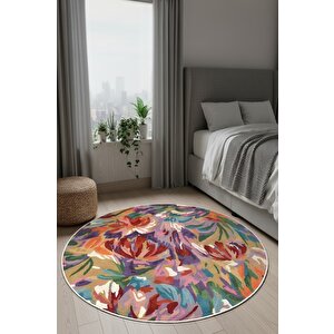 Zeminde Bir Tablo Fırça Dokunuşlu Modern Halı Tasarımı Yuvarlak Kaymaz Taban 50x50 cm